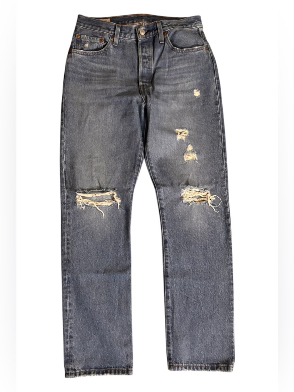 Levi's Distressed Dark Blue Straight Jeans - Picture 1 of 4